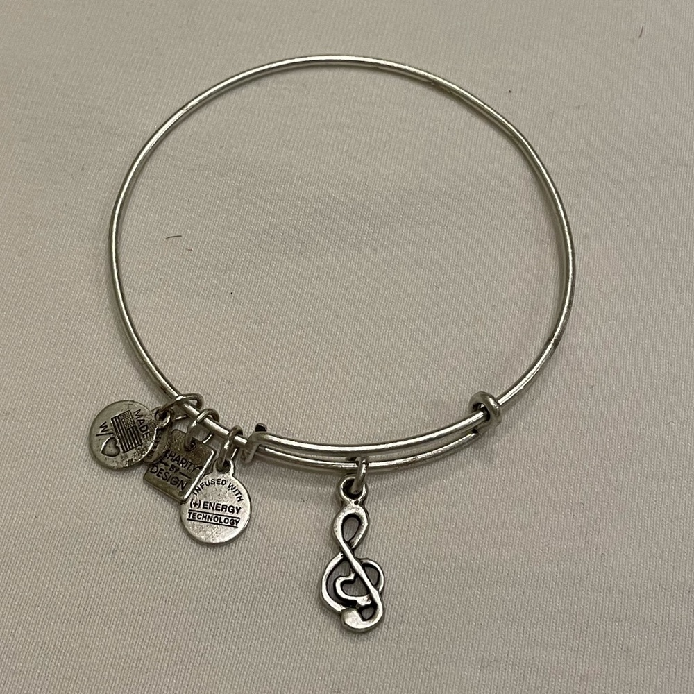 Alex and Ani silver music charm bangle bracelet